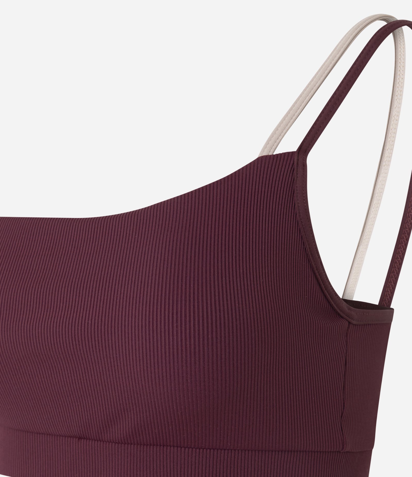 Top Ombro Único Esportivo em Microfibra Canelada Vinho 6