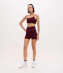 Bermuda Crossfiteira Esportiva em Microfibra Canelada com Friso Contrastante