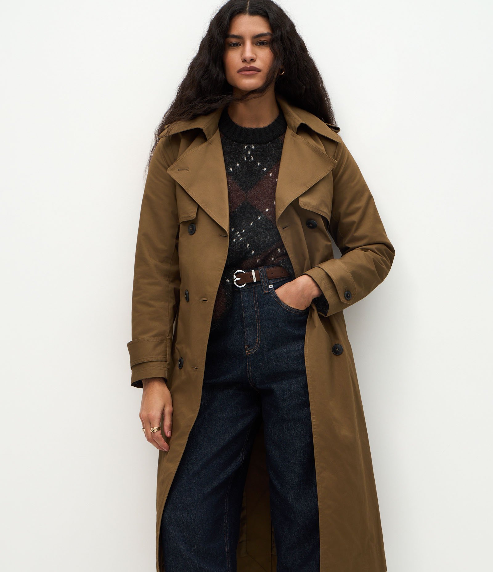 Trench Coat Alongado em Gabardine com Faixa para Amarração Verde 1