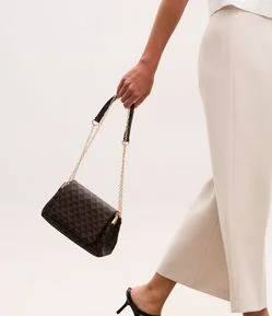 Bolsa Shoulder Pequena com Tampa e Alça com Corrente