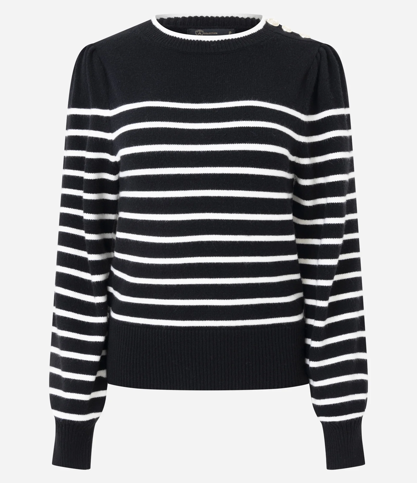 Suéter em Tricô com Estampa Listrada e Botões no Ombro Preto 5