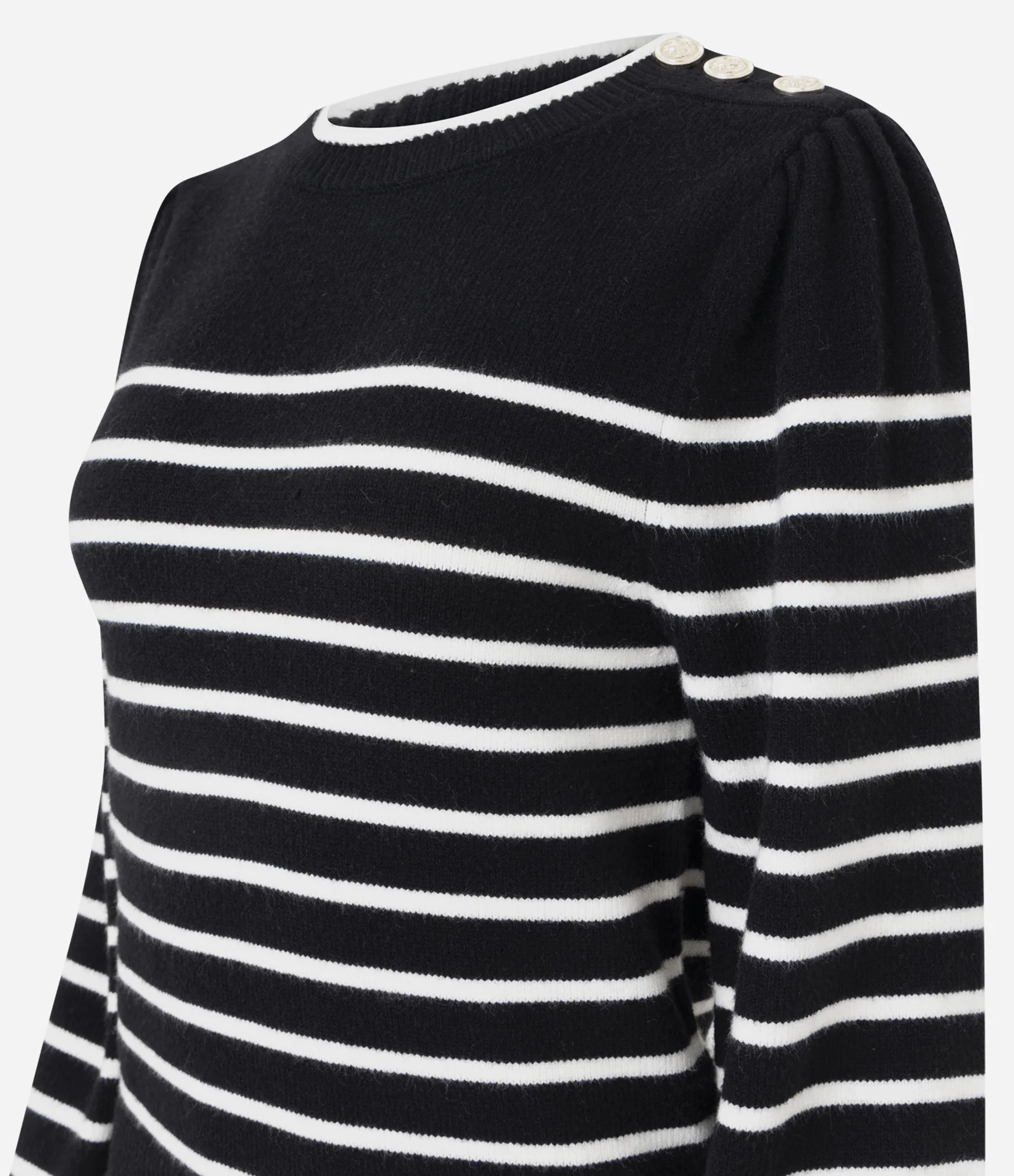 Suéter em Tricô com Estampa Listrada e Botões no Ombro Preto 6
