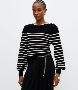 Suéter em Tricô com Estampa Listrada e Botões no Ombro