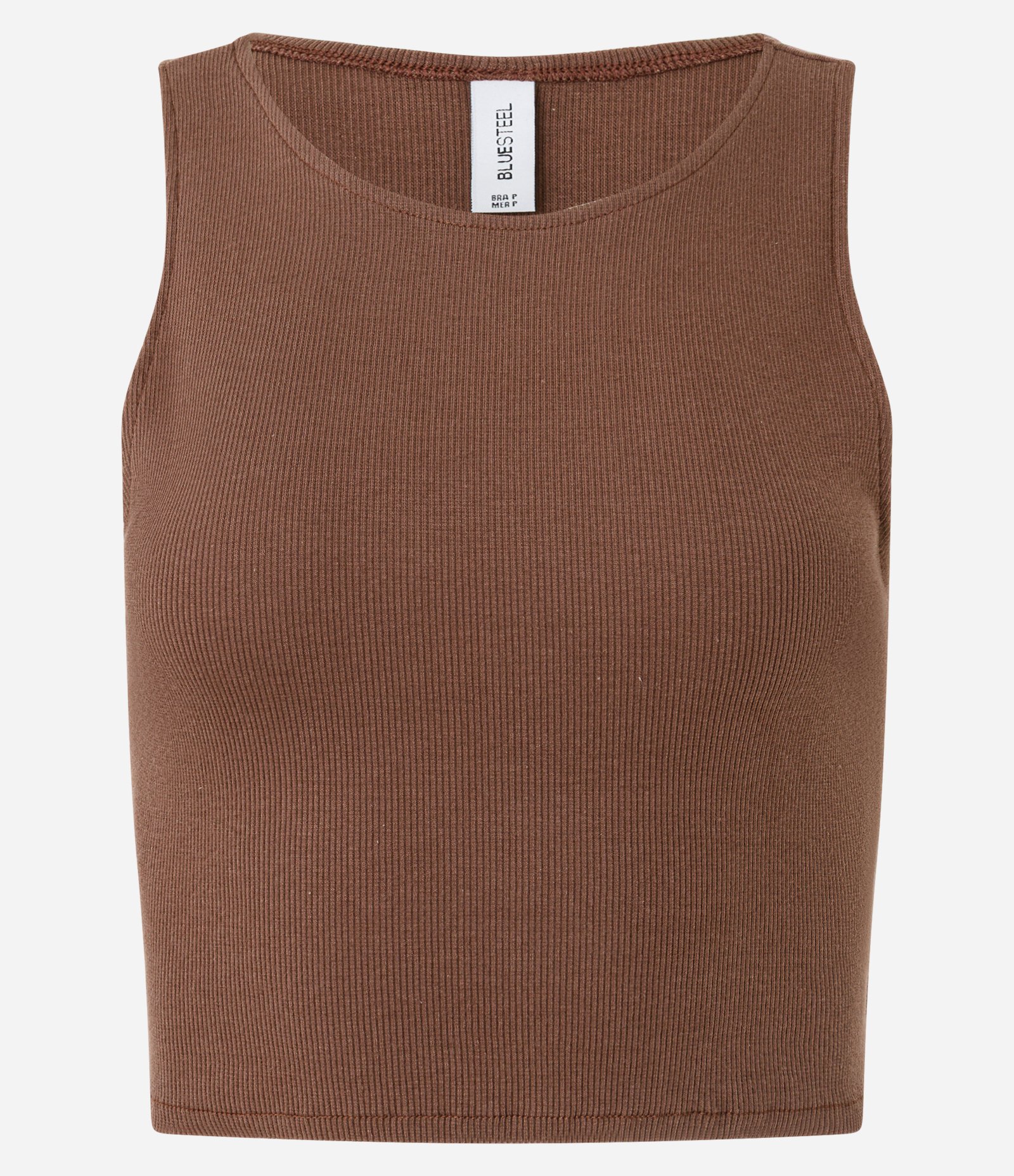 Blusa Cropped sem Manga em Algodão com Textura Canelada Marrom 4