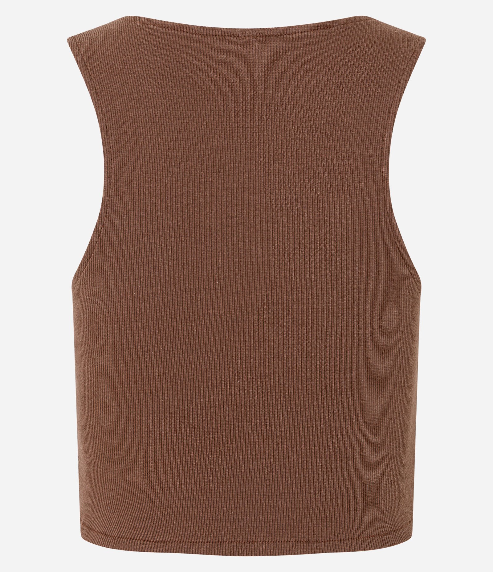 Blusa Cropped sem Manga em Algodão com Textura Canelada Marrom 6