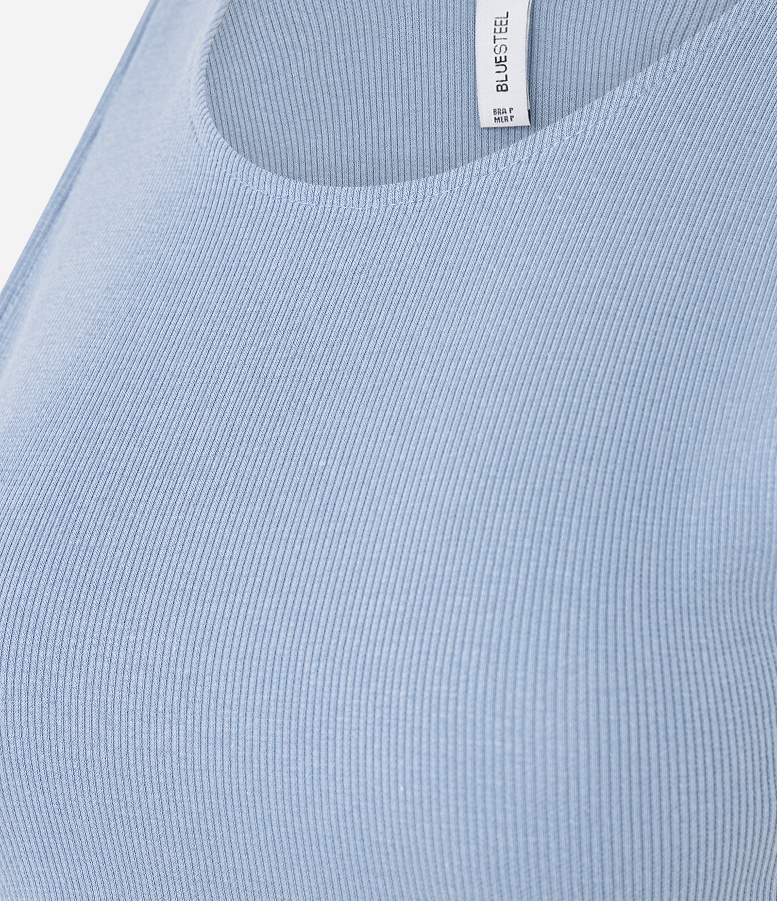 Blusa Cropped sem Manga em Algodão com Textura Canelada Azul Médio 6