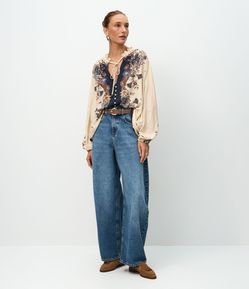 Calça Barrel em Jeans com Cintura Média