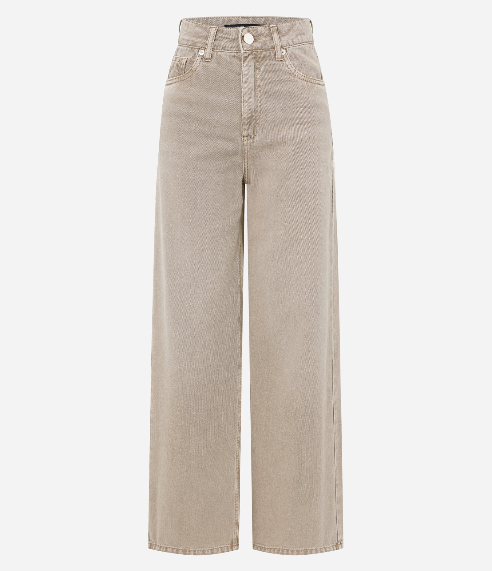 Calça Jeans Wide Leg Cationizada com Cintura Alta Bege 5