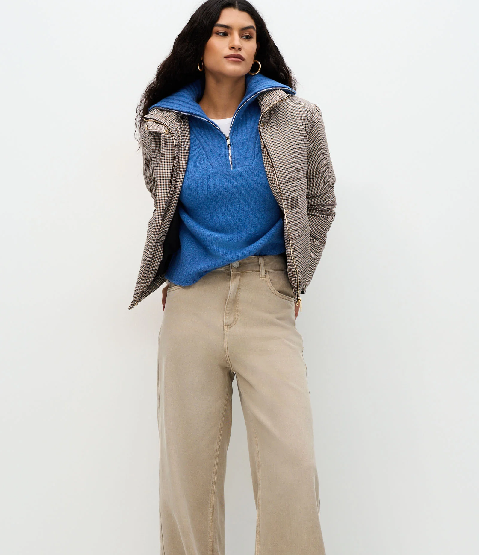 Calça Jeans Wide Leg Cationizada com Cintura Alta Bege 2