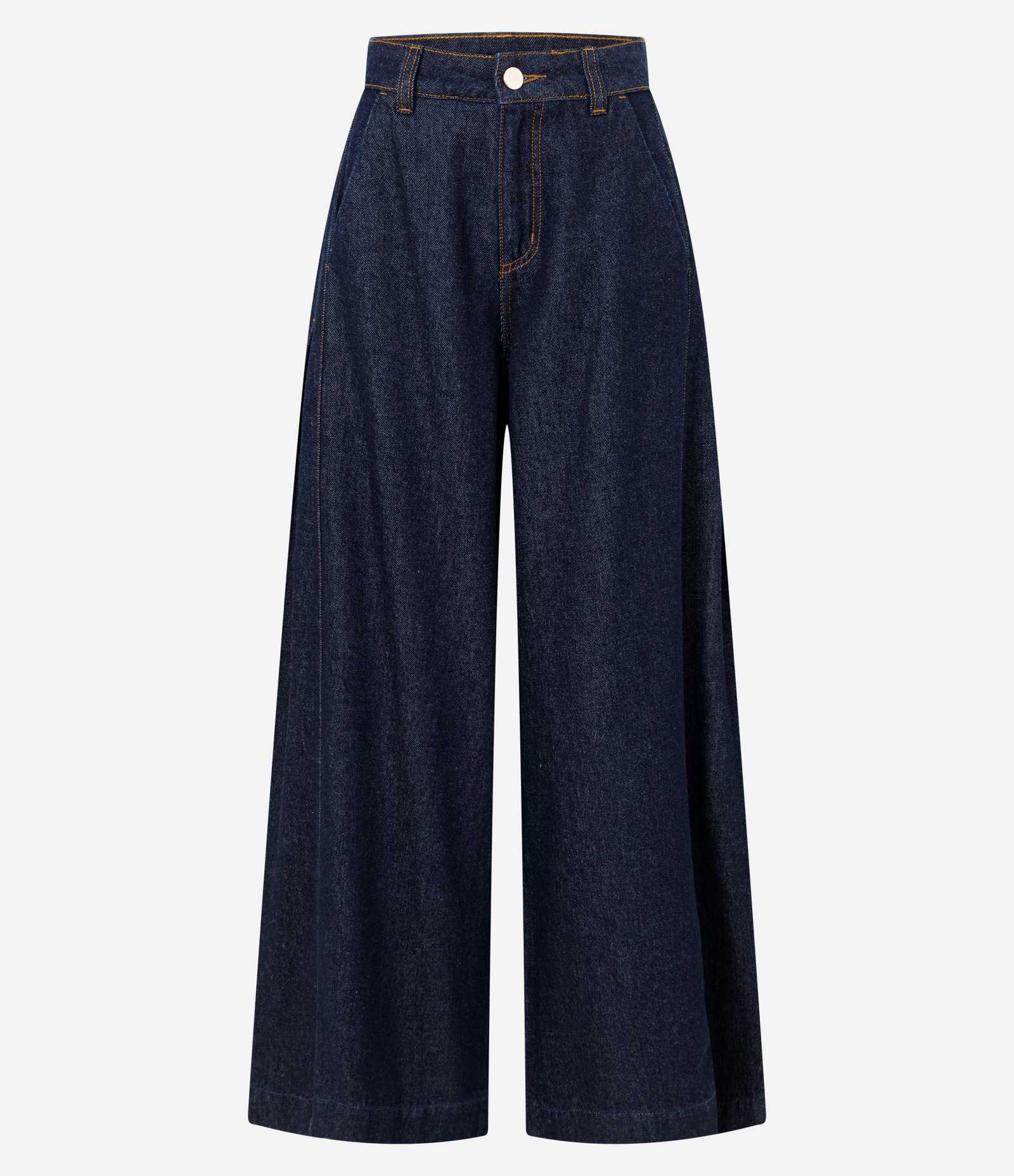 Calça Pantalona em Jeans com Cintura Alta Azul Escuro 7