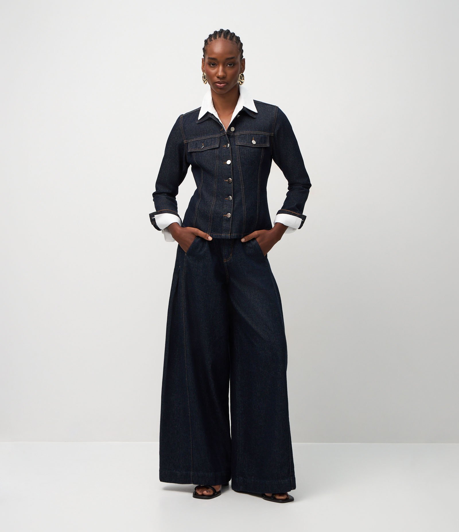 Calça Pantalona em Jeans com Cintura Alta Azul Escuro 6