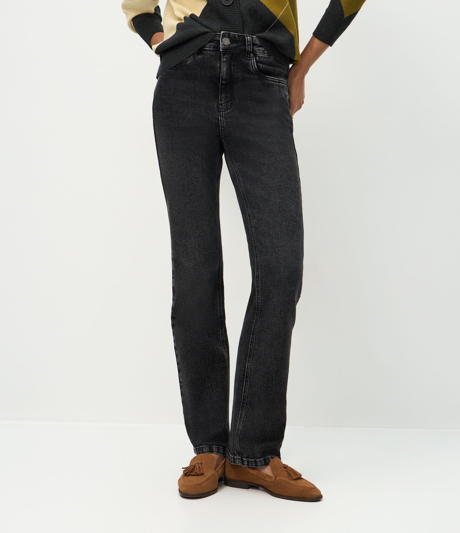 Calça Reta em Jeans com Cintura Alta Preto 3