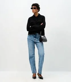 Calça Reta em Jeans com Cintura Média