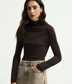 Blusa Básica Manga Longa em Modal com Gola Alta