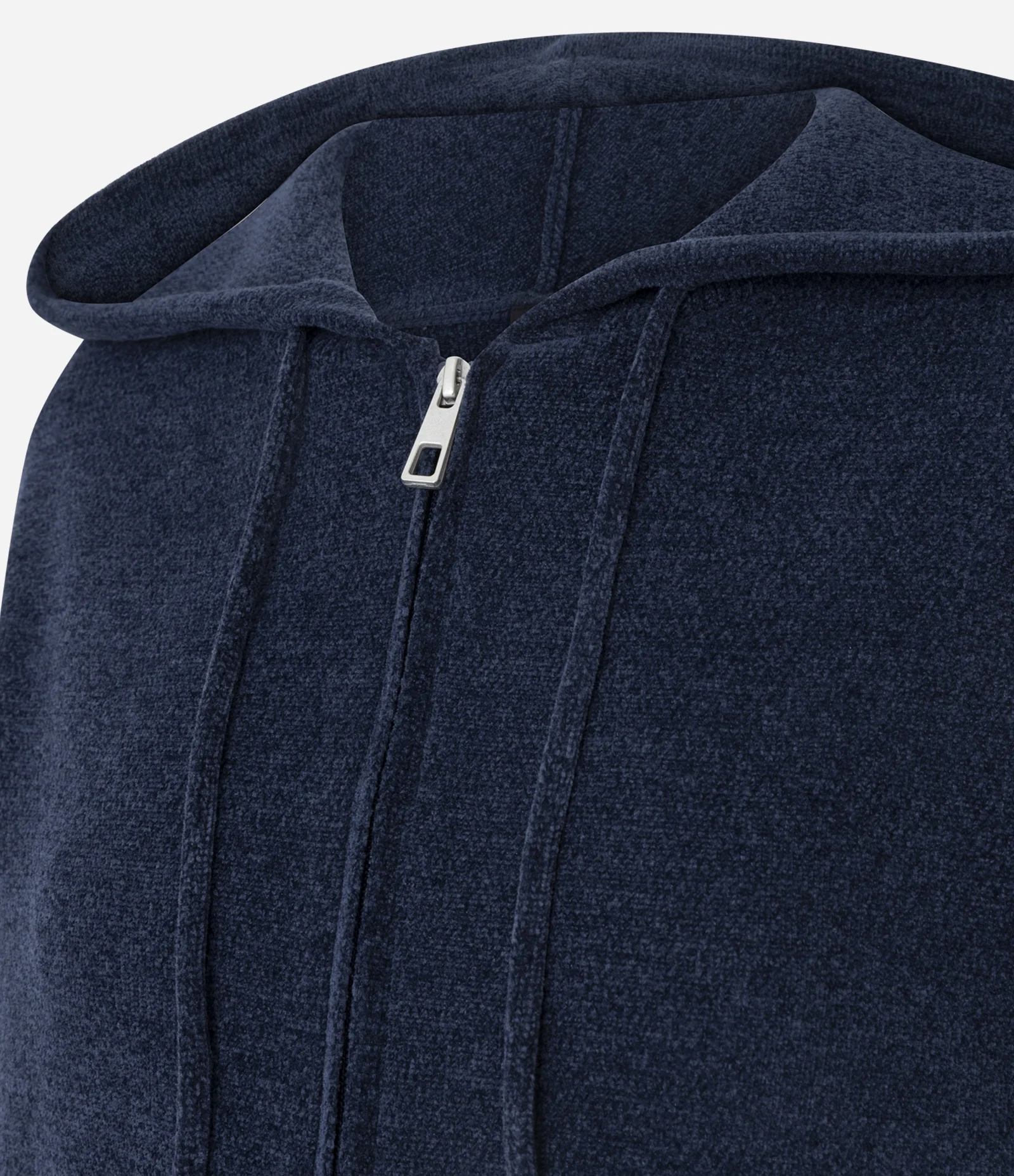 Casaco em Tricô Chenille com Capuz e Zíper Azul 2