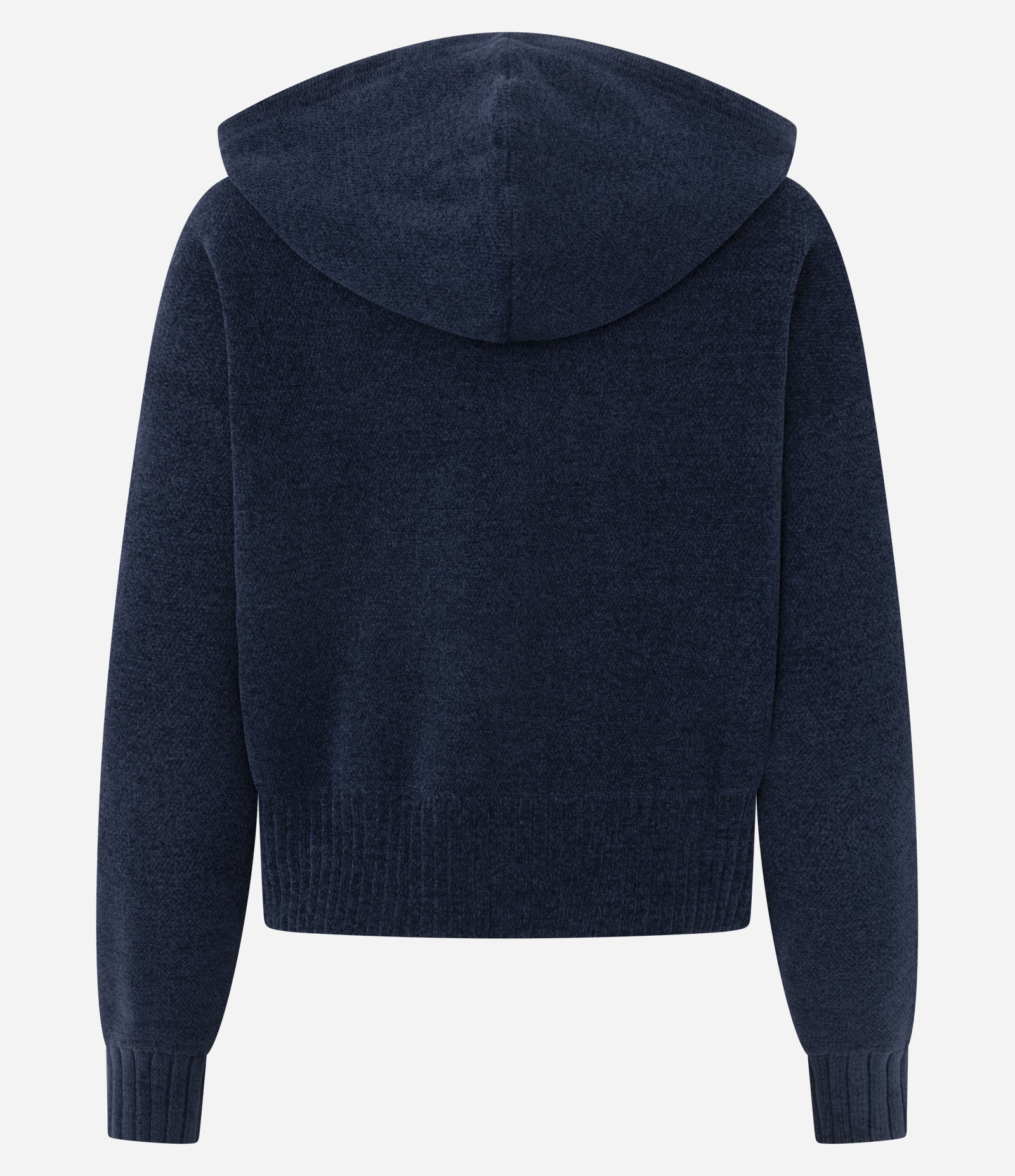 Casaco em Tricô Chenille com Capuz e Zíper Azul 3