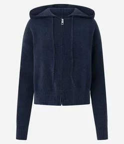 Casaco em Tricô Chenille com Capuz e Zíper