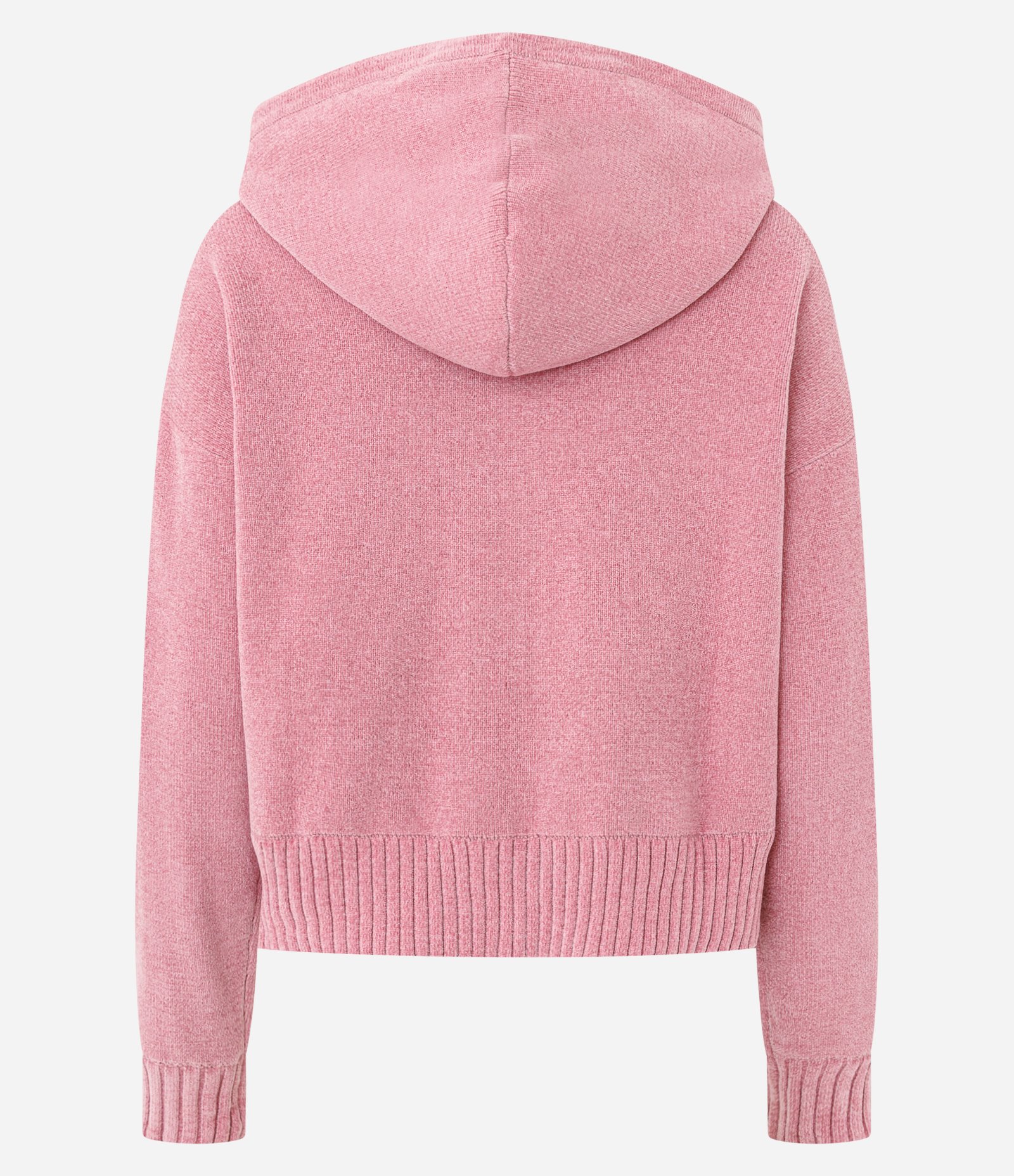 Casaco em Tricô Chenille com Capuz e Zíper Rosa 3