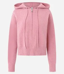 Casaco em Tricô Chenille com Capuz e Zíper