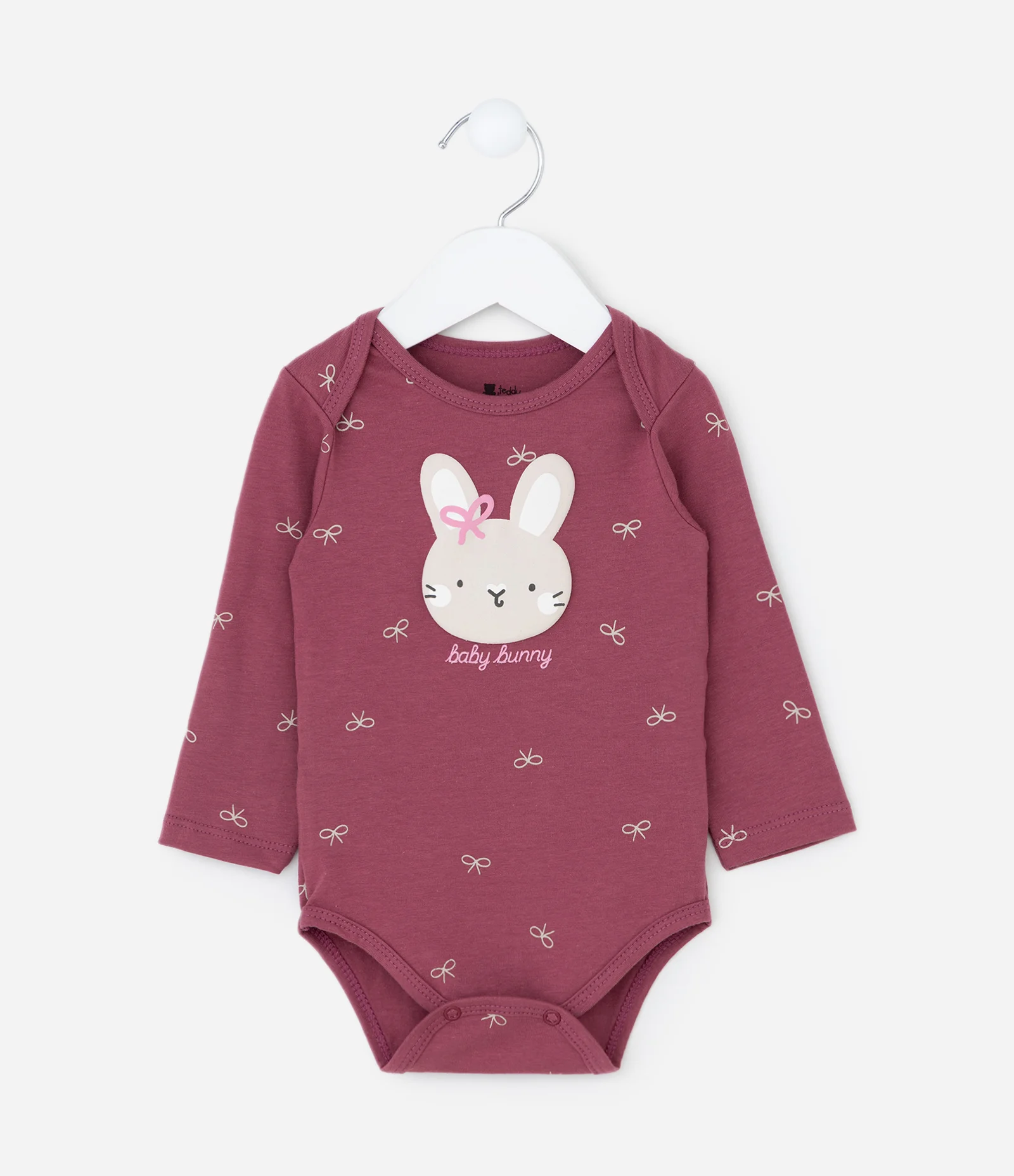Body Infantil com Estampa de Coelhinho e Lacinhos – Tam 0 a 18 Meses Rosa Ameixa 2