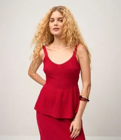 Blusa Peplum com Efeito Tricô e Alças Largas