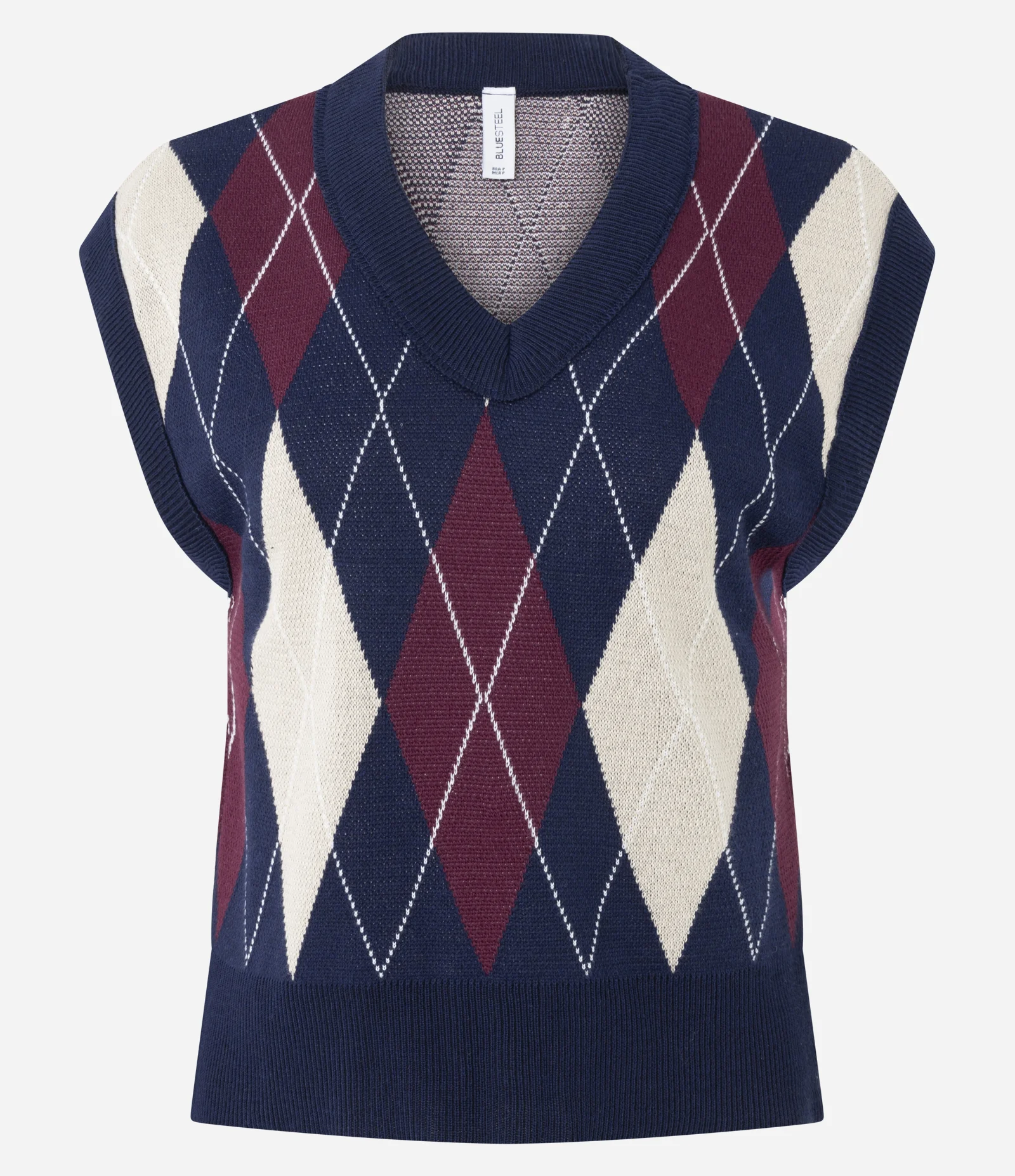 Blusa em Tricô com Estampa Xadrez Argyle Azul 5
