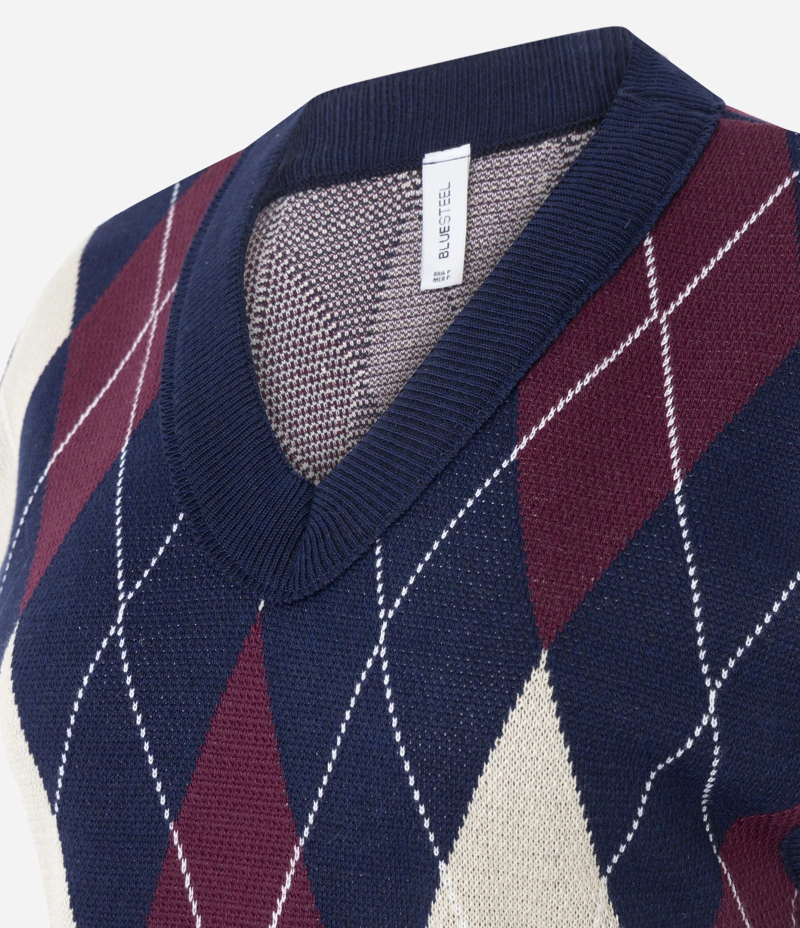 Blusa em Tricô com Estampa Xadrez Argyle Azul 6