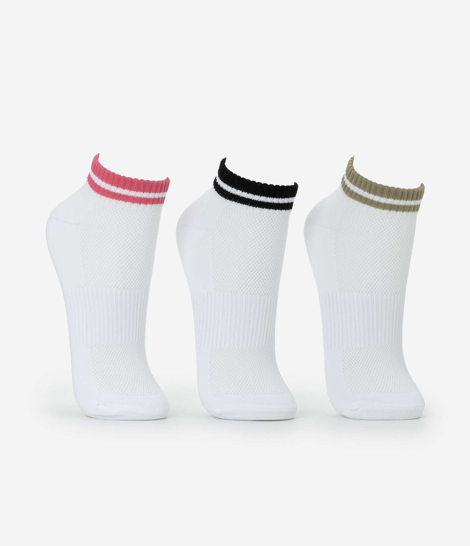 Kit 03 Meias Esportivas em Poliamida com Listras Branco 2