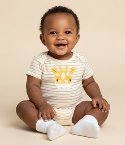 Body Infantil Listrado com Estampa Girafa – Tam 0 a 18 Meses