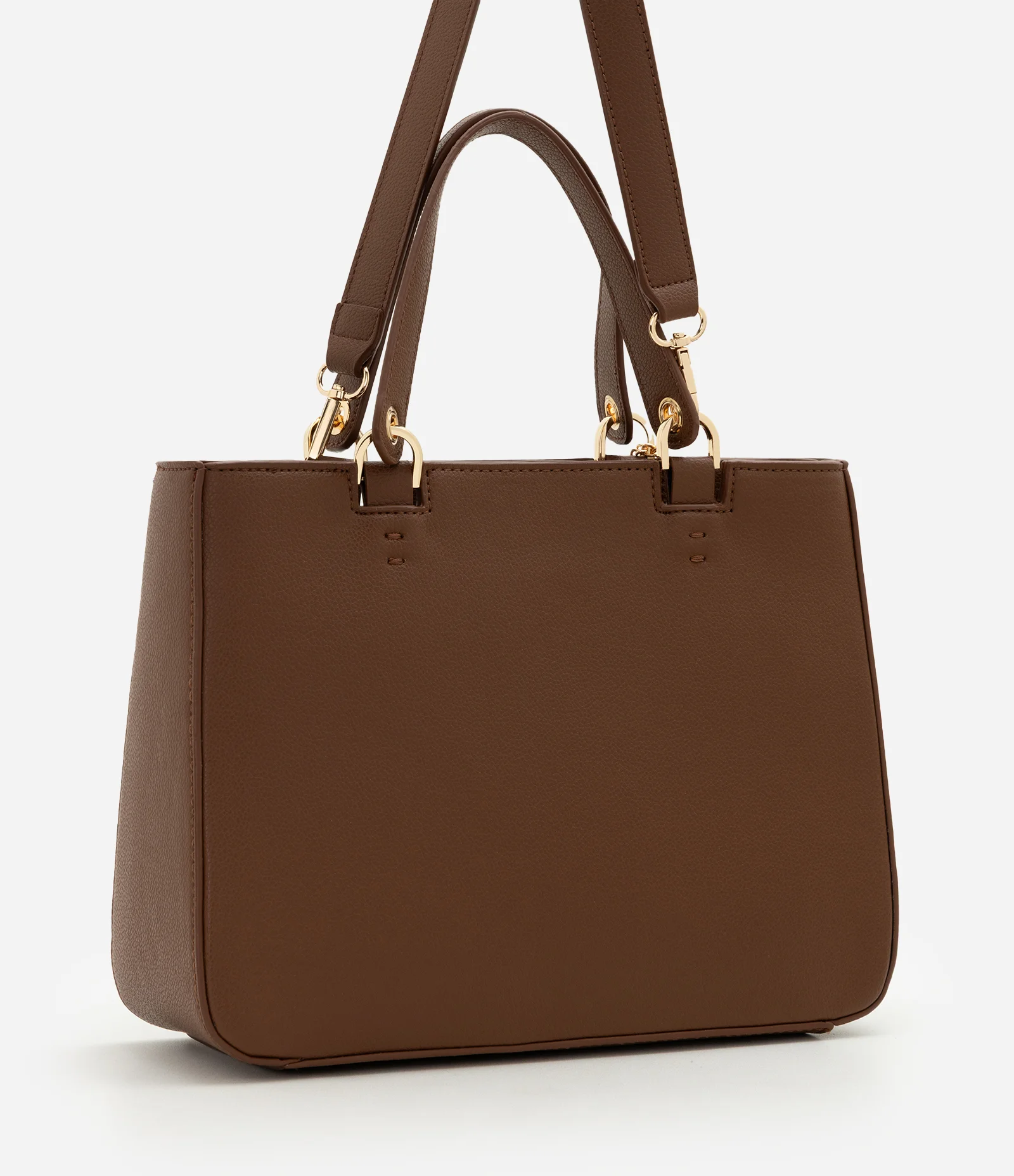 Bolsa Satchel Média em PU com Pompom e Alça Removível Marrom 3