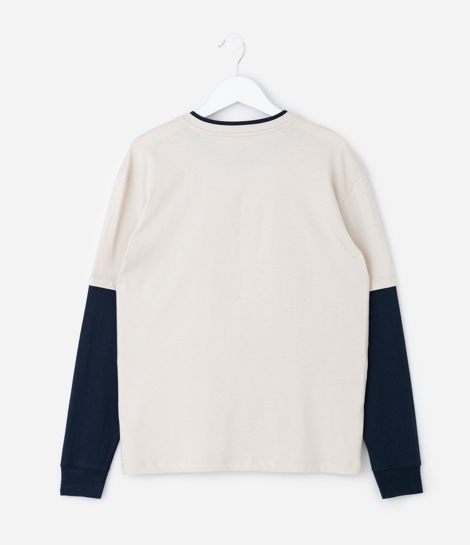 Camiseta Infantil com Manga Sobreposta  e Lettering – Tam 5 a 14 Anos Off White 3