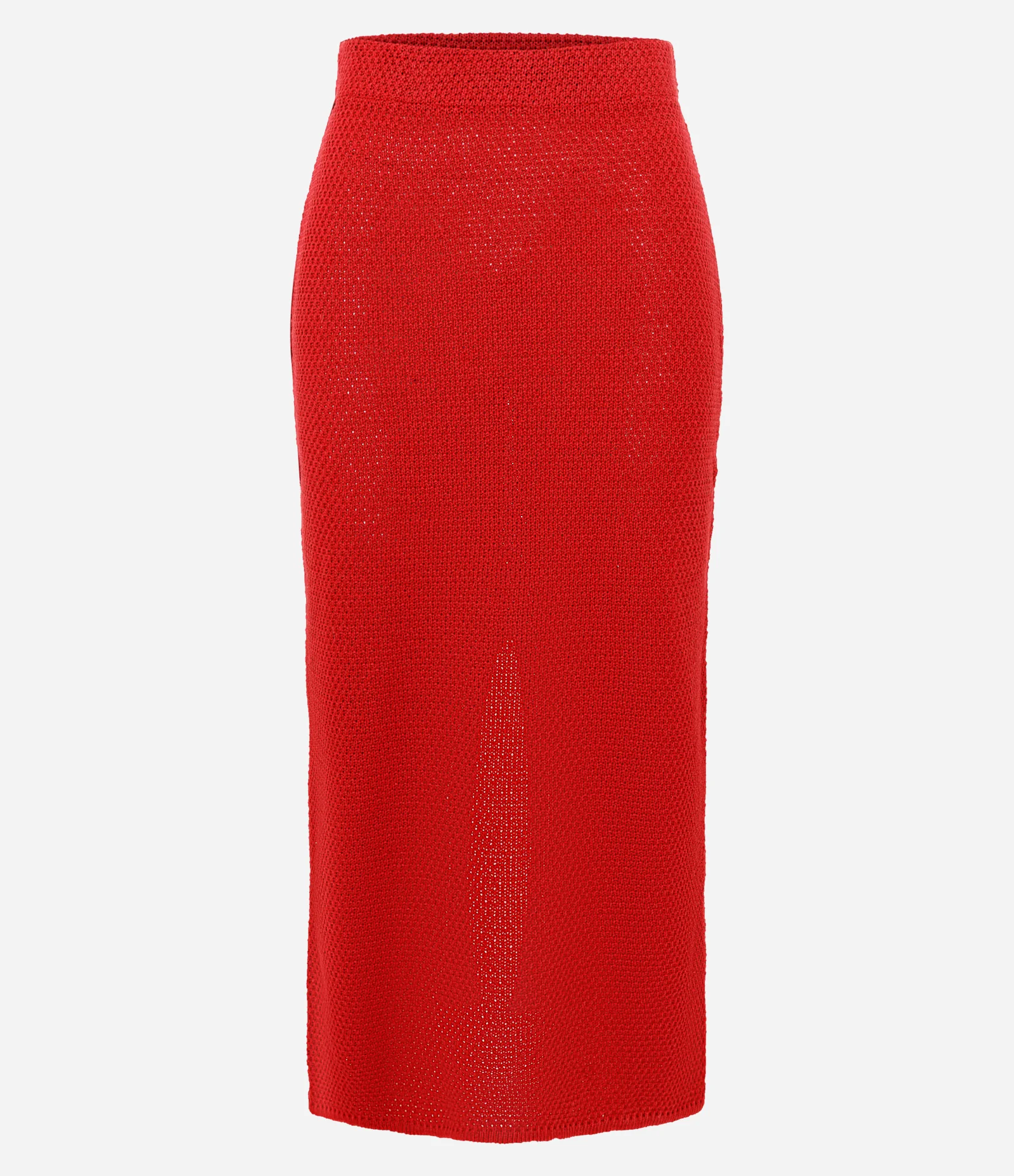 Saia Midi em Tricô com Fenda Traseira Vermelho 6
