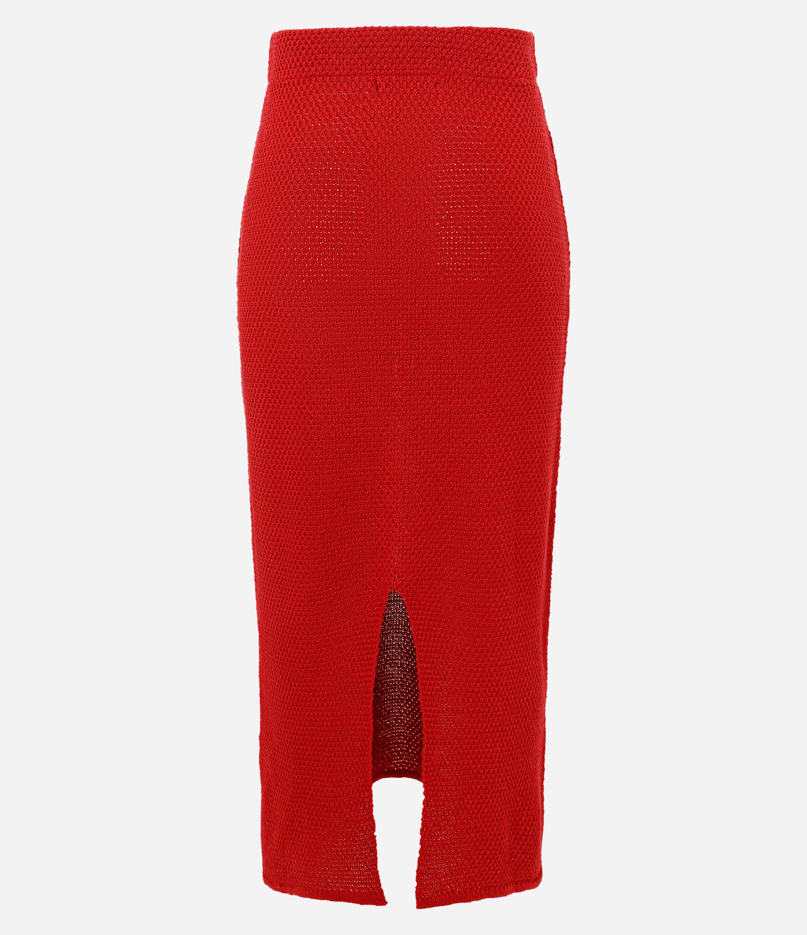 Saia Midi em Tricô com Fenda Traseira Vermelho 8