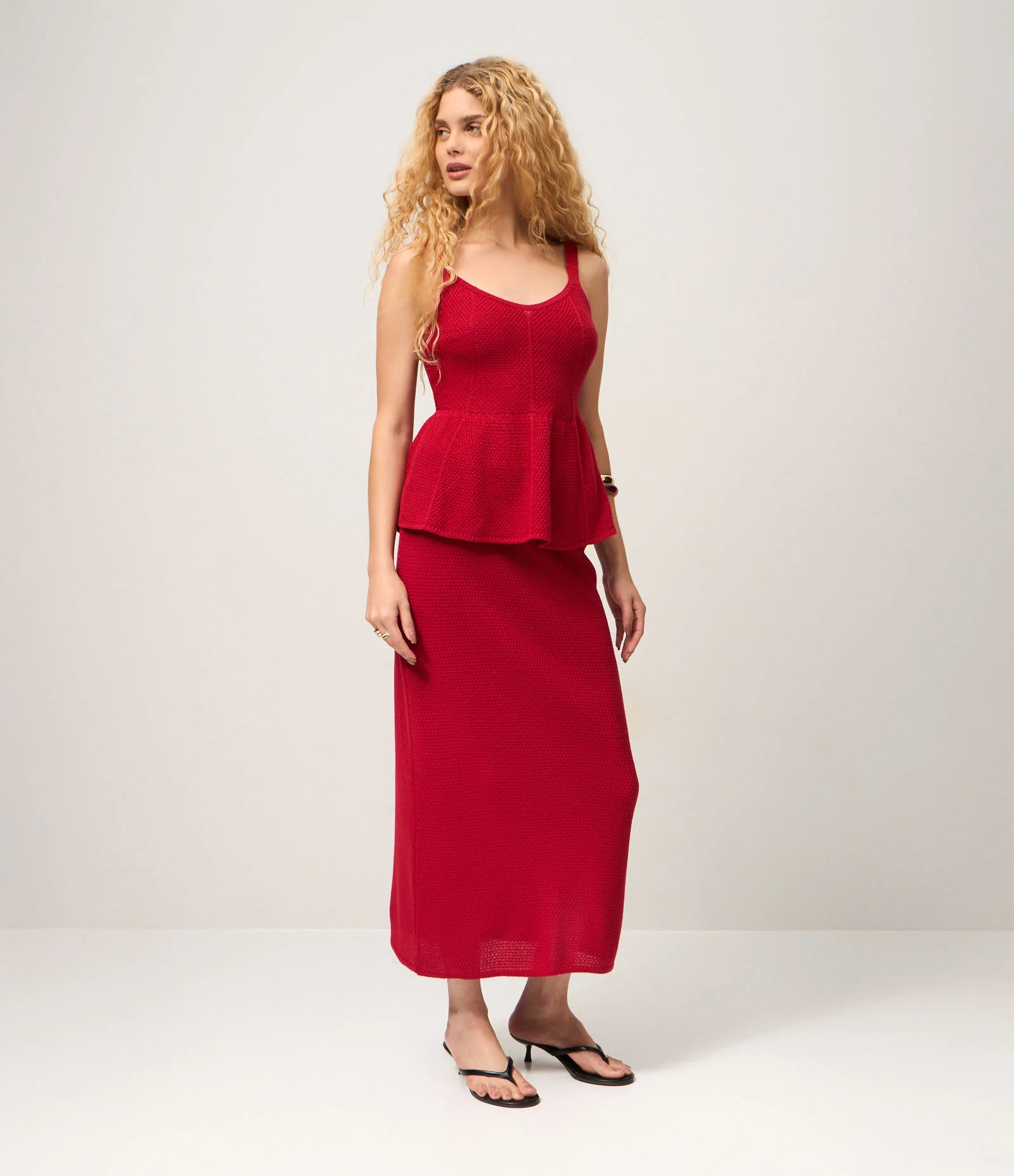 Saia Midi em Tricô com Fenda Traseira Vermelho 1