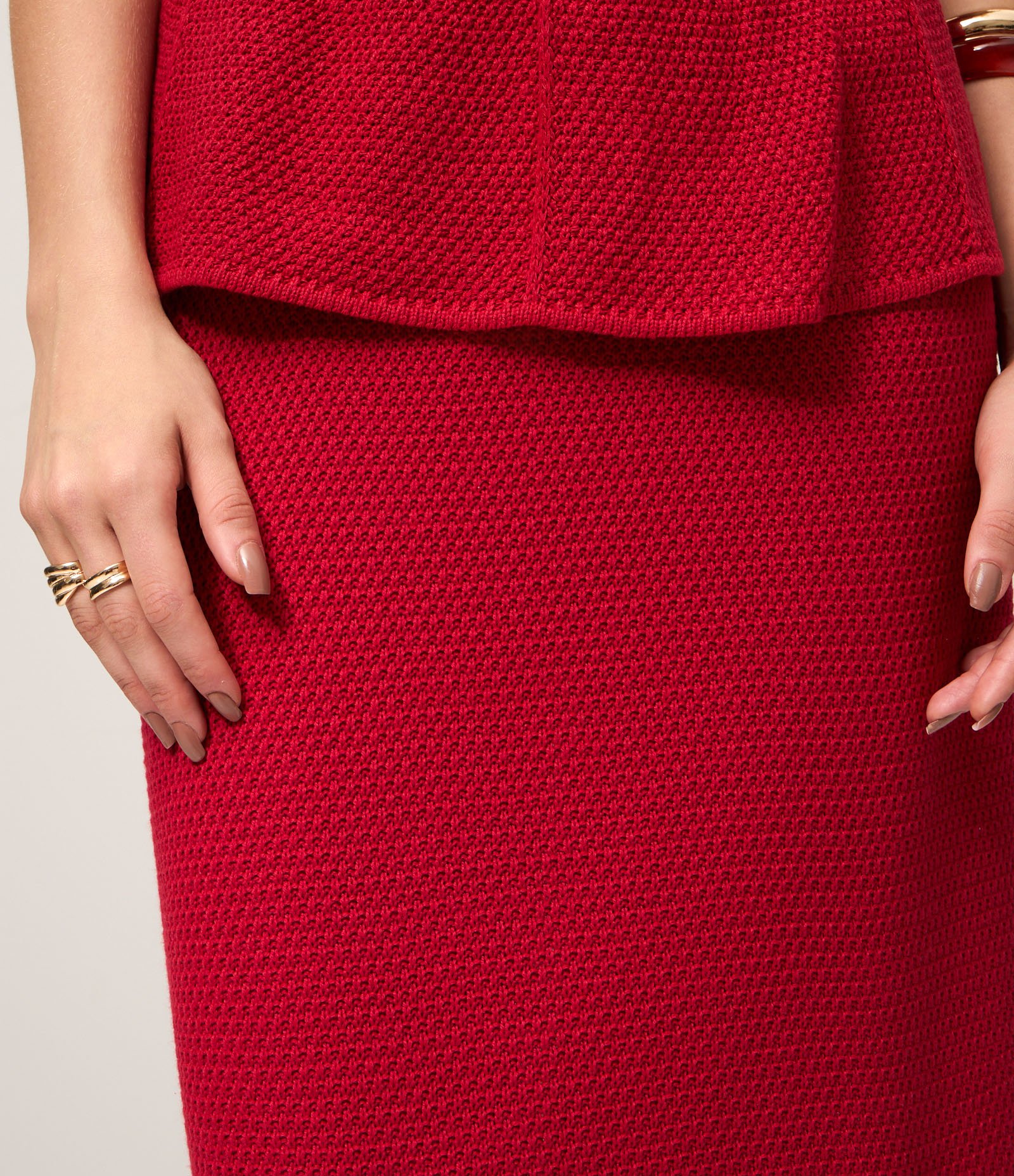 Saia Midi em Tricô com Fenda Traseira Vermelho 3