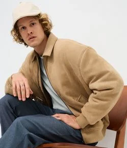 Jaqueta Pesada Bomber em Suede com Bolso