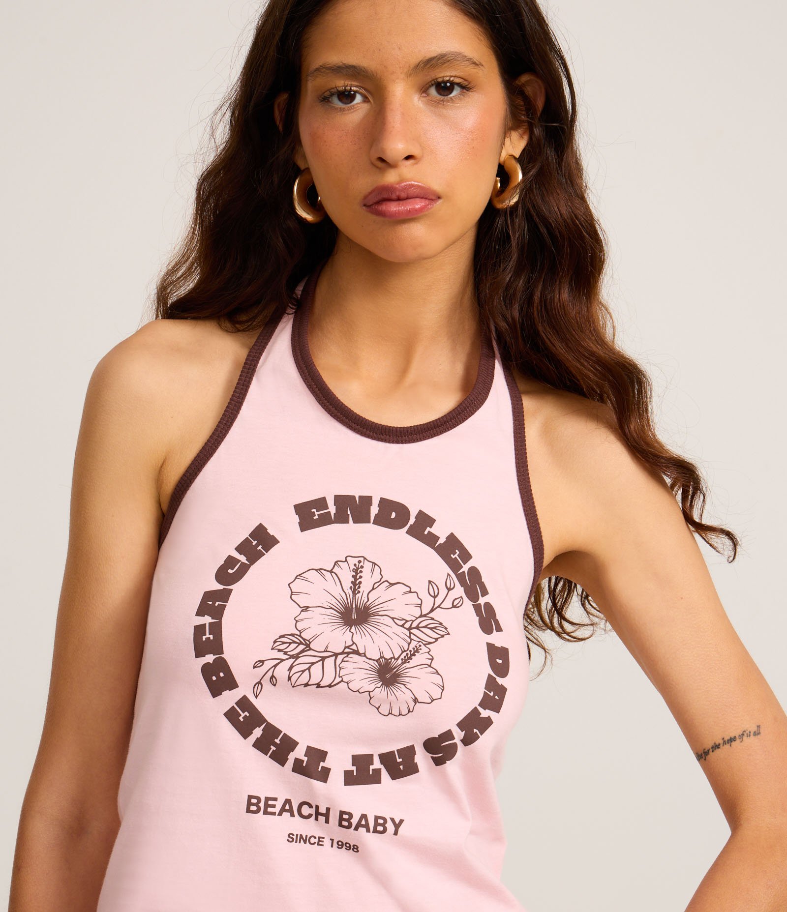 Blusa Frente Única em Algodão com Estampa Beach Baby Rosa 1