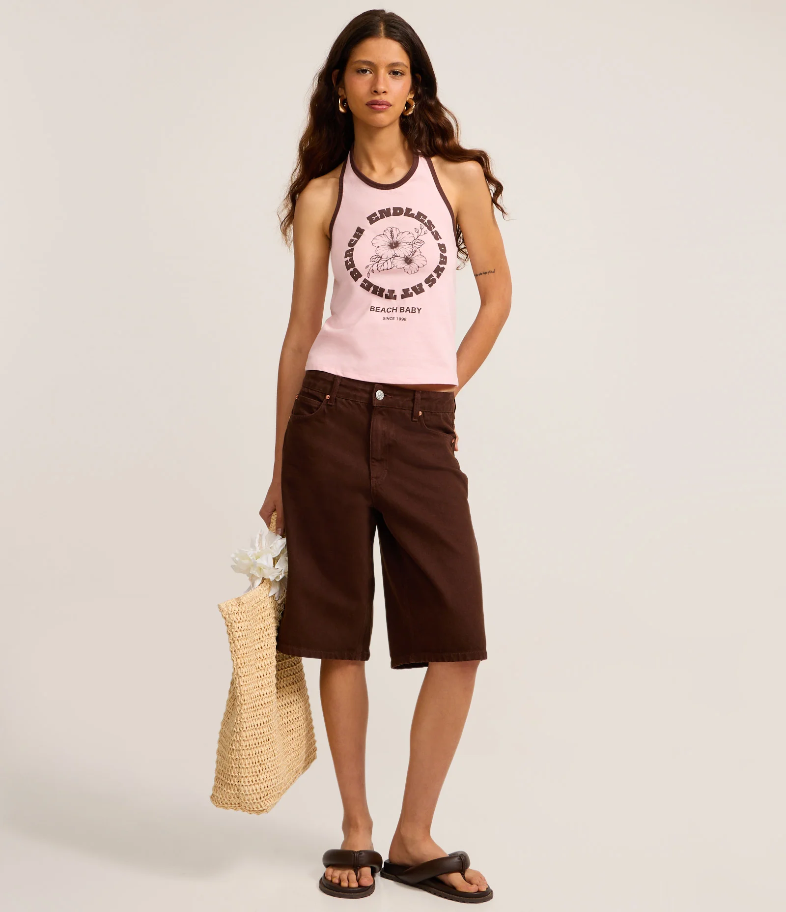 Blusa Frente Única em Algodão com Estampa Beach Baby Rosa 2