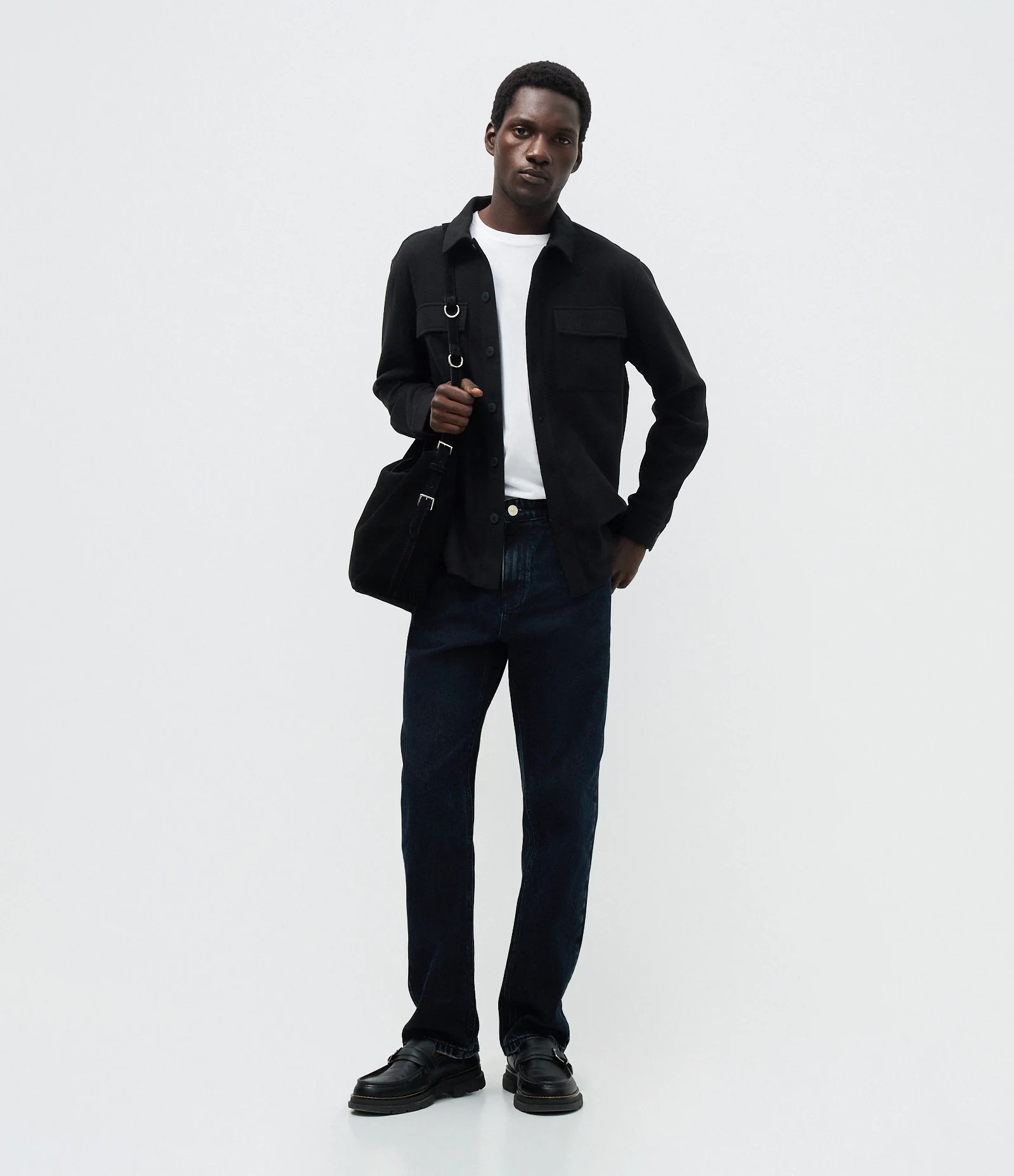 Camisa Overshirt Manga Longa em Polyvelour Preto 2
