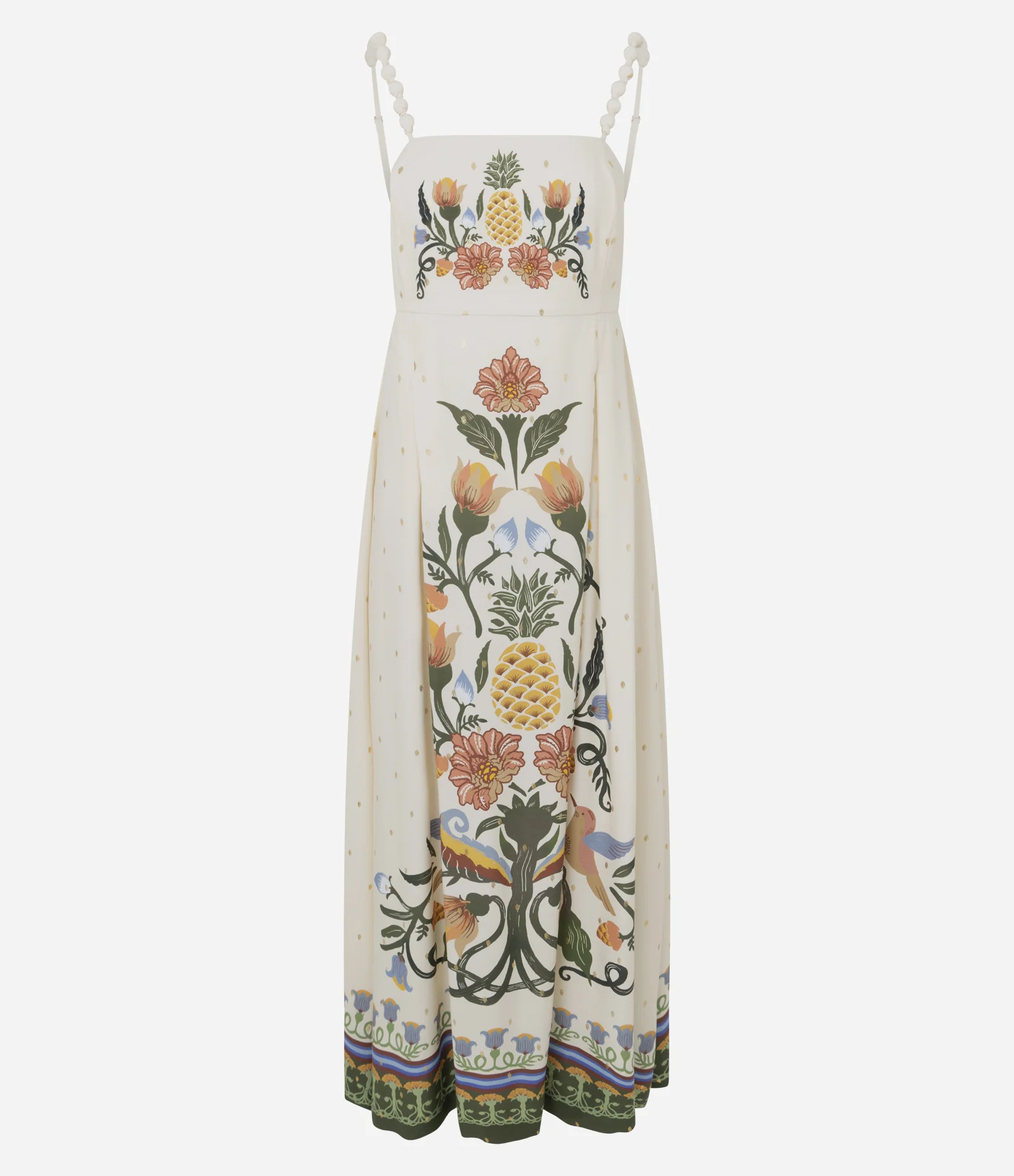 Vestido Midi em Viscose com Estampa e Decote Quadrado Off White 1