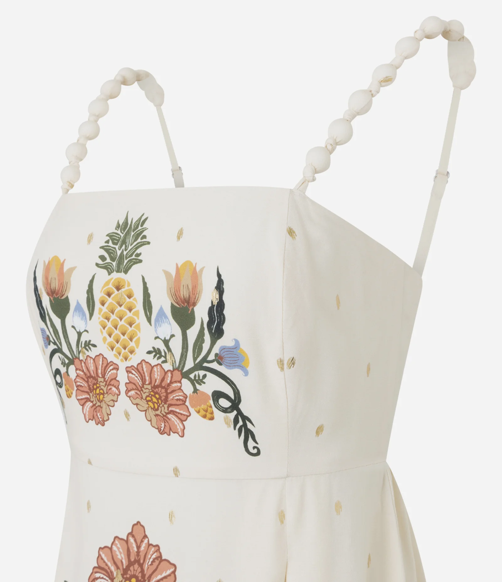 Vestido Midi em Viscose com Estampa e Decote Quadrado Off White 2