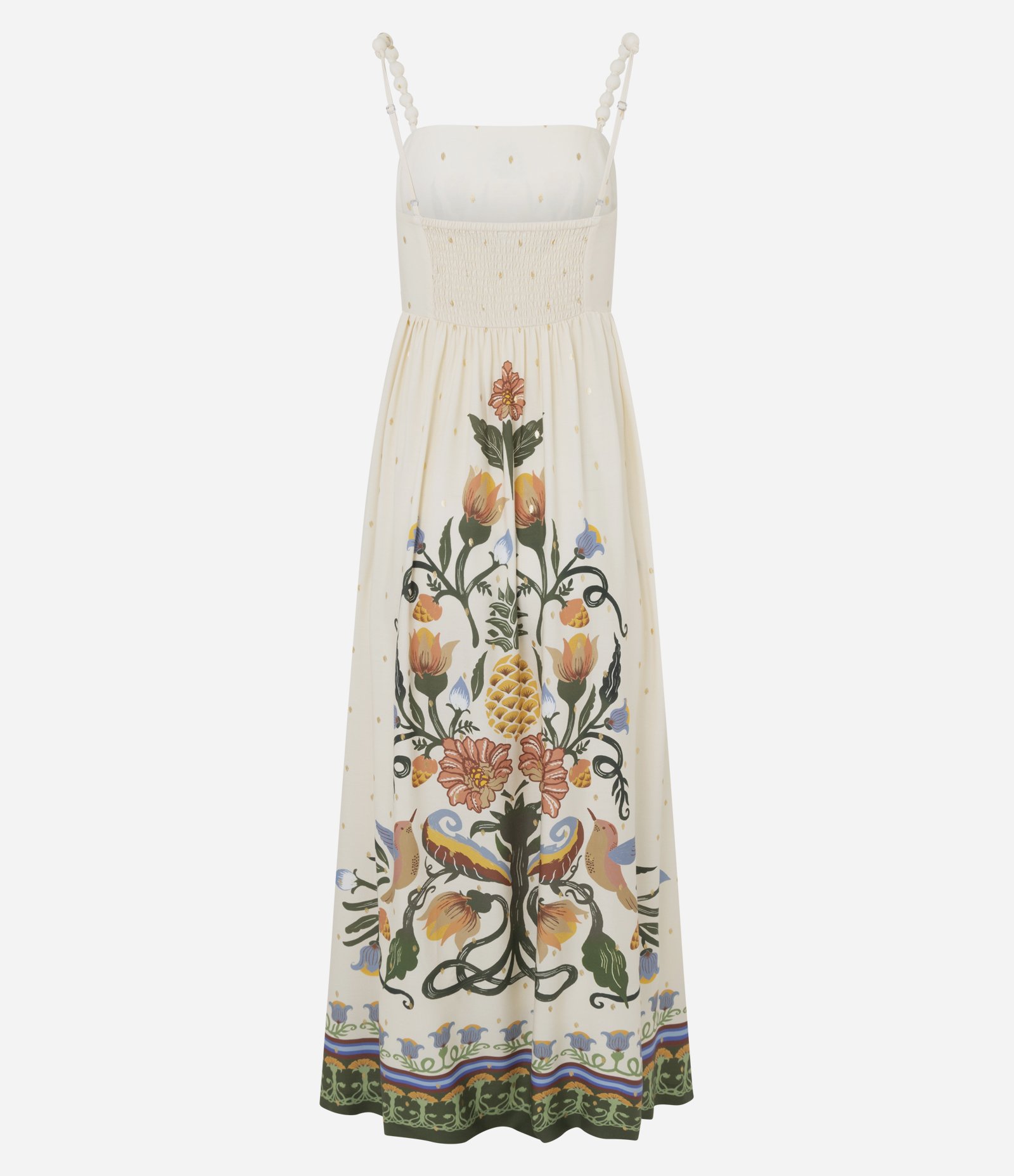 Vestido Midi em Viscose com Estampa e Decote Quadrado Off White 3