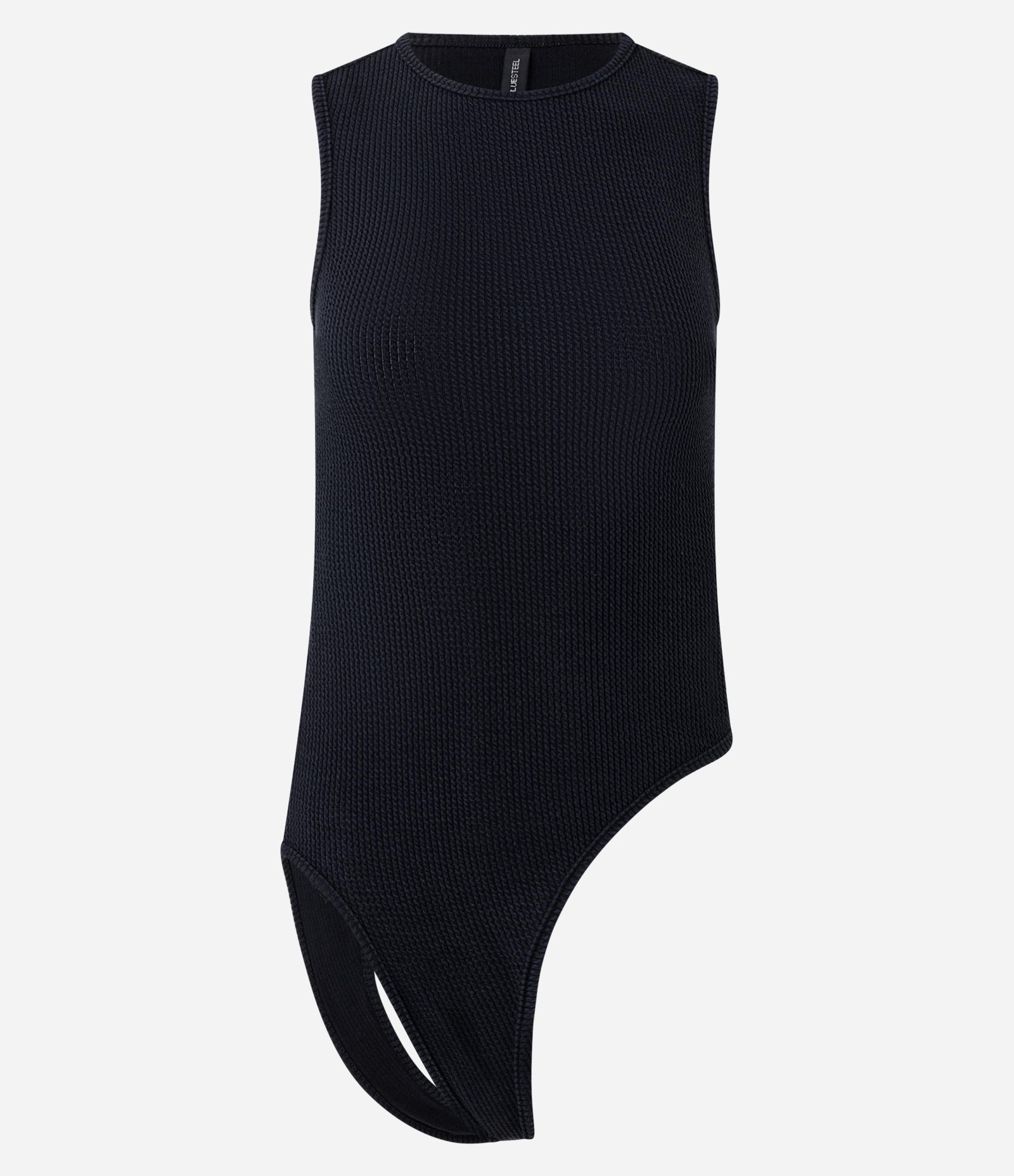 Blusa Sem Manga em Jacquard com Faixas para Abotoamento Preto 1