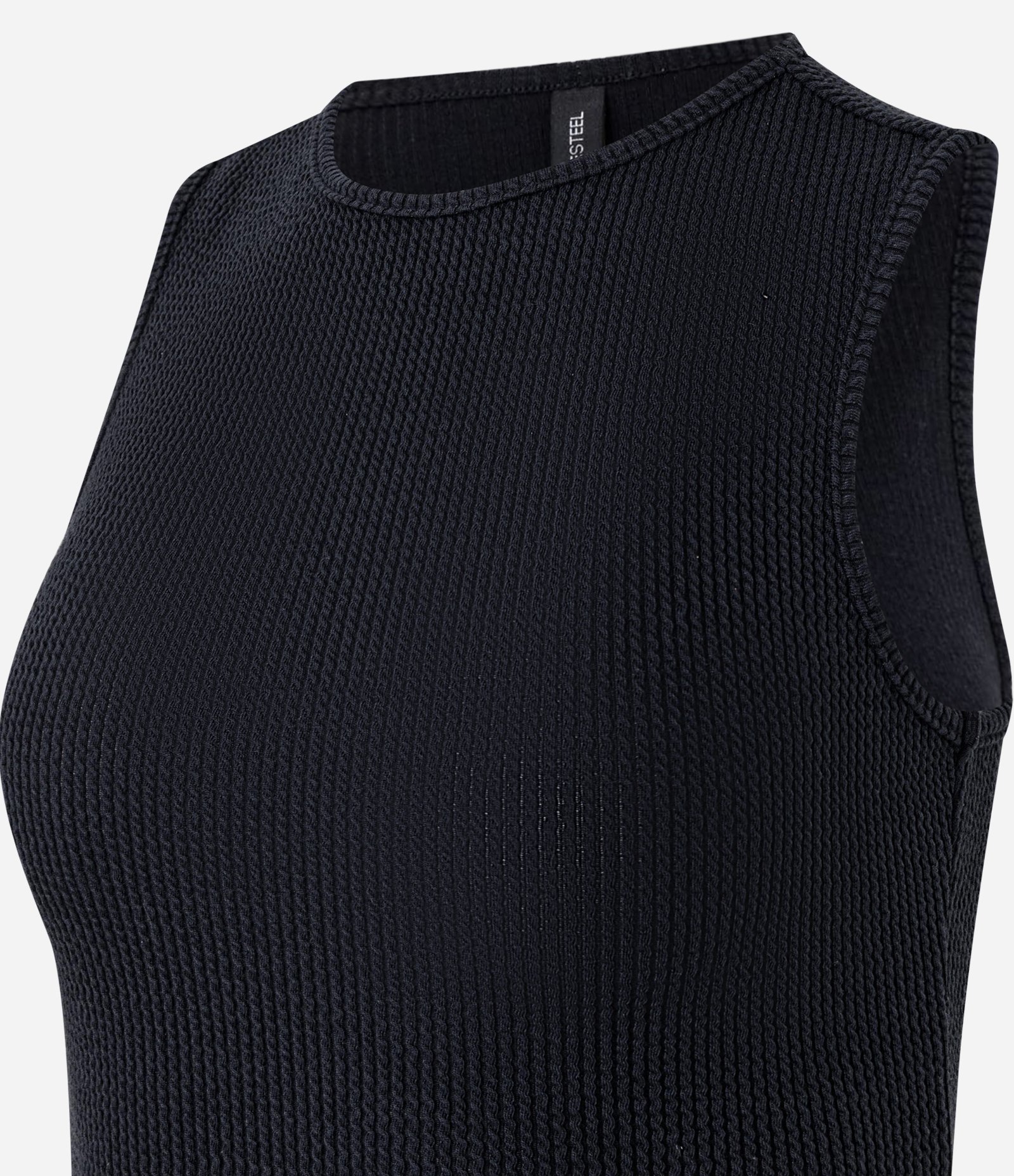 Blusa Sem Manga em Jacquard com Faixas para Abotoamento Preto 2