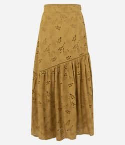 Saia Midi em Cotton com Bordados e Recortes