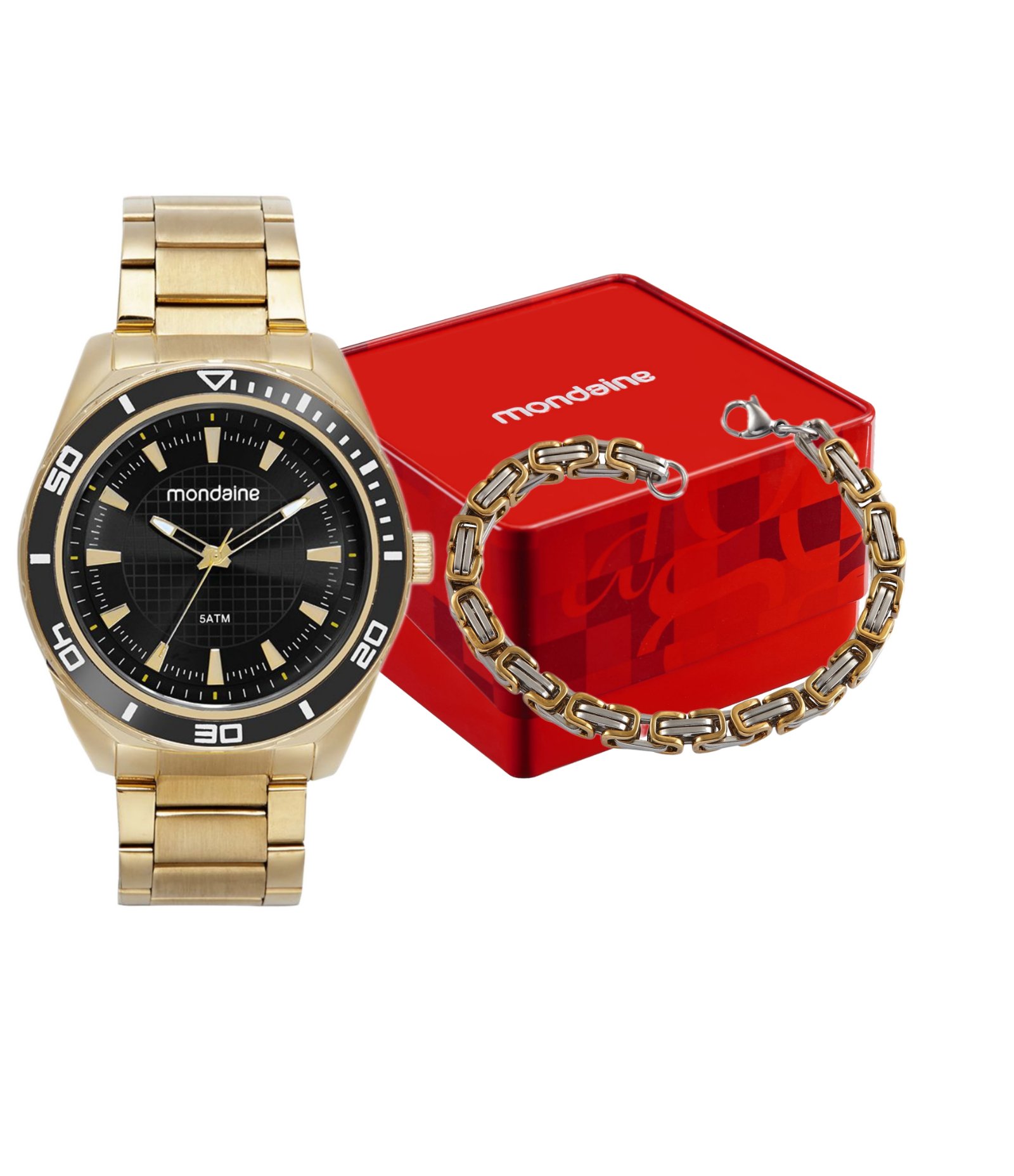 Relógio Aço Masculino Analogico Com Caixa Em Metal e Pulseira Em Aço Mondaine Dourado 2