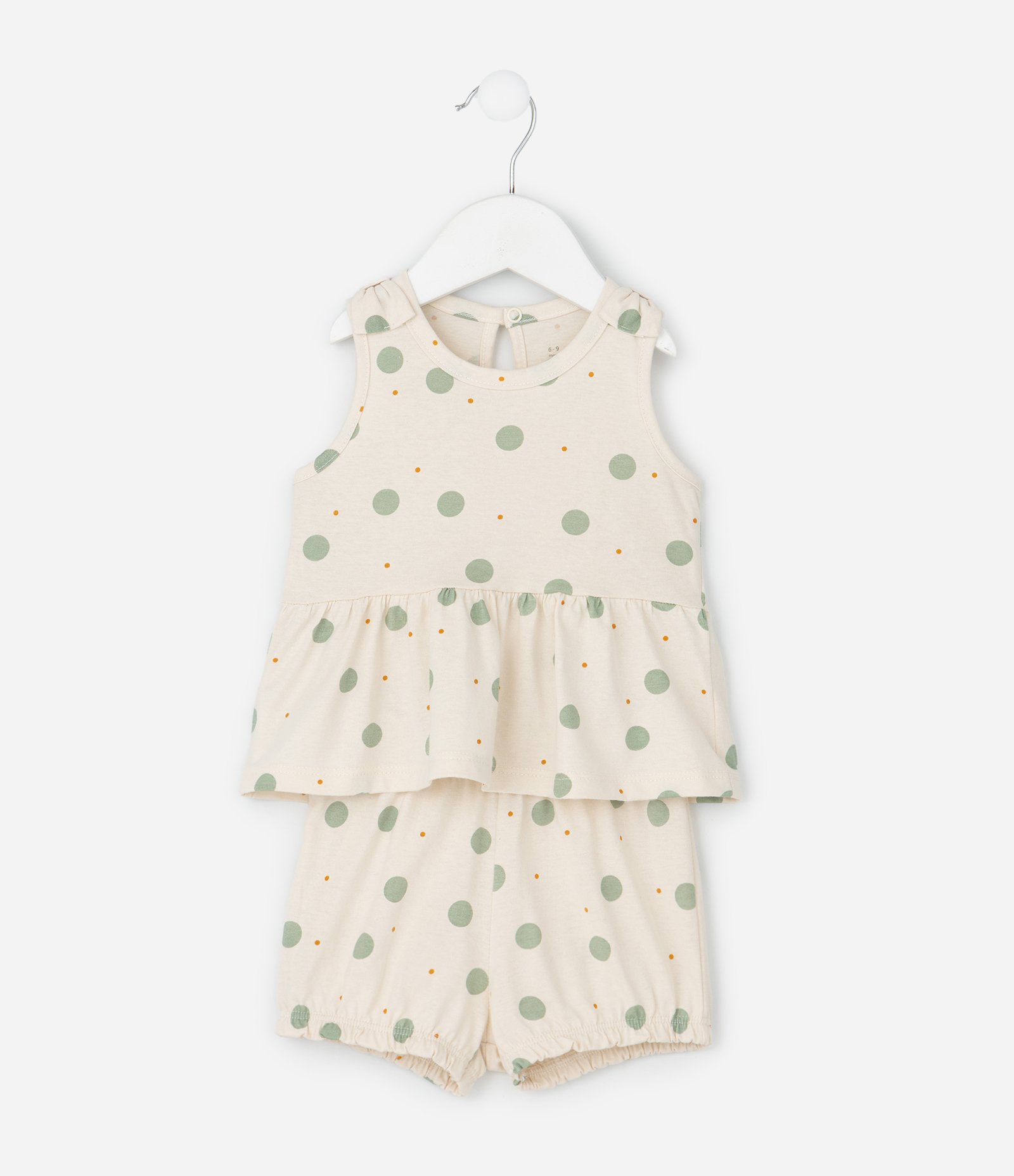 Conjunto Infantil com Babados e Estampa Poá – Tam 0 a 18 Meses Bege Claro 2