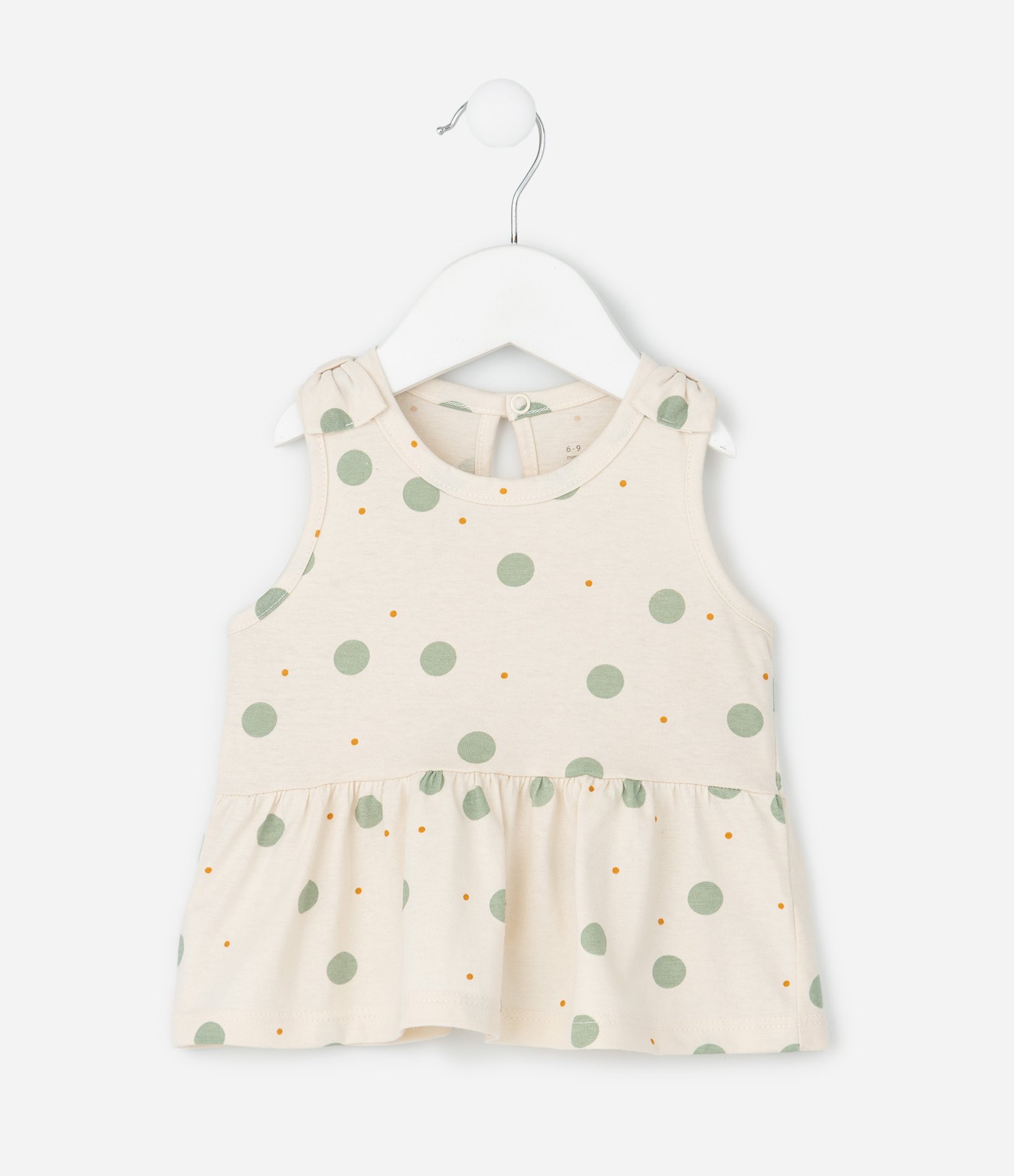 Conjunto Infantil com Babados e Estampa Poá – Tam 0 a 18 Meses Bege Claro 3