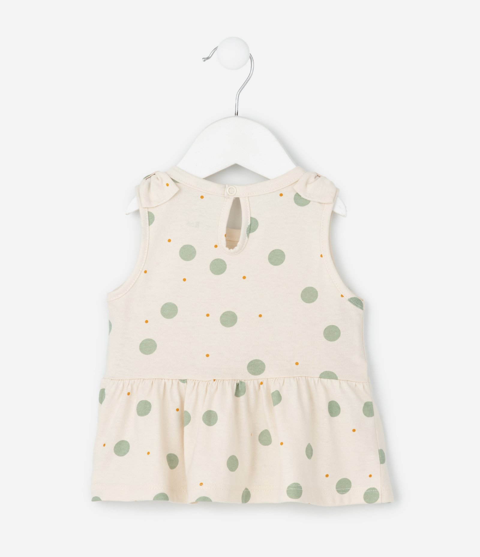 Conjunto Infantil com Babados e Estampa Poá – Tam 0 a 18 Meses Bege Claro 4