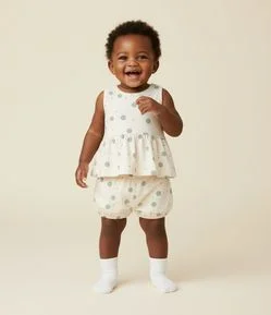 Conjunto Infantil com Babados e Estampa Poá – Tam 0 a 18 Meses